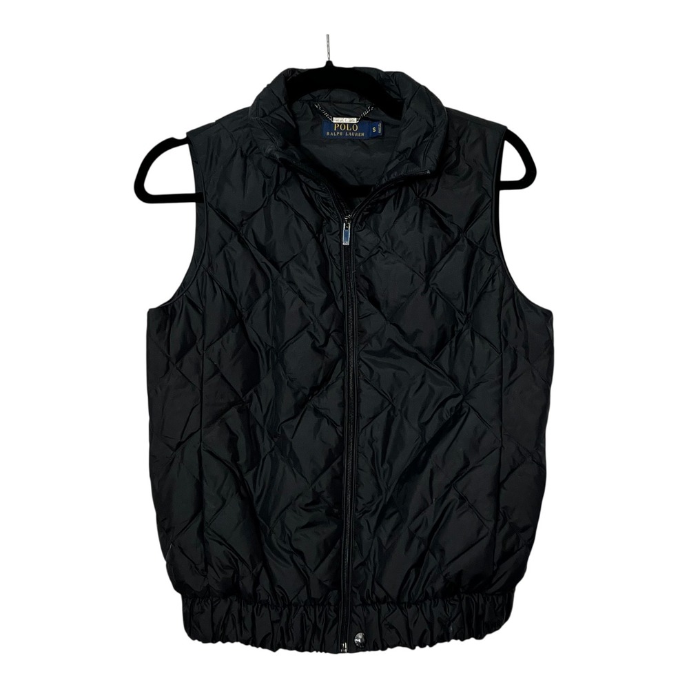 Polo Ralph Lauren Womens Black Quilted Down Puffer Vest Mock Neck Full Zip Small